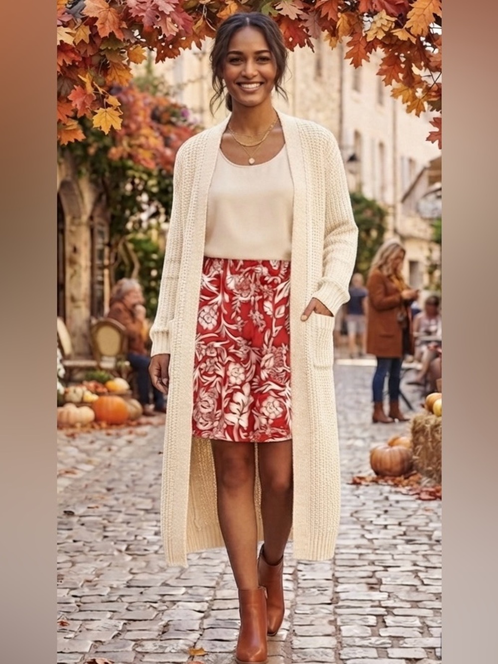 Knox Rose EUC red & cream
Floral tiered skirt. Lined, tassle
tie at waist size